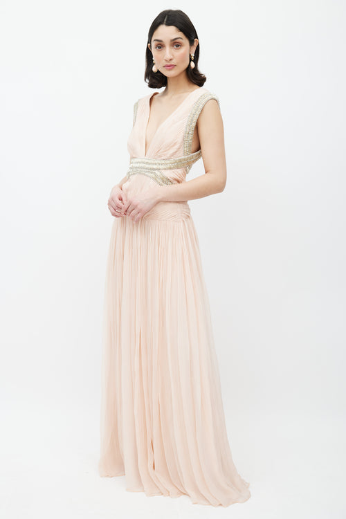 Roberto Cavalli Pink 
Multicolour Embellished Gown