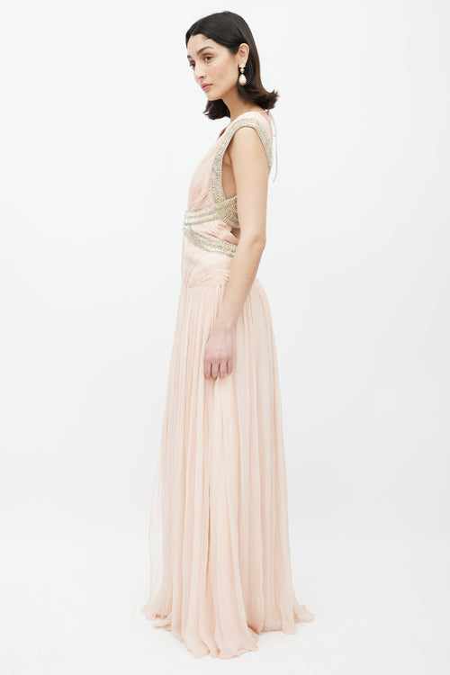 Roberto Cavalli Pink 
Multicolour Embellished Gown