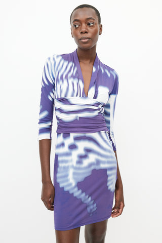 Roberto Cavalli Purple 
White Tie Dye Ruched Dress