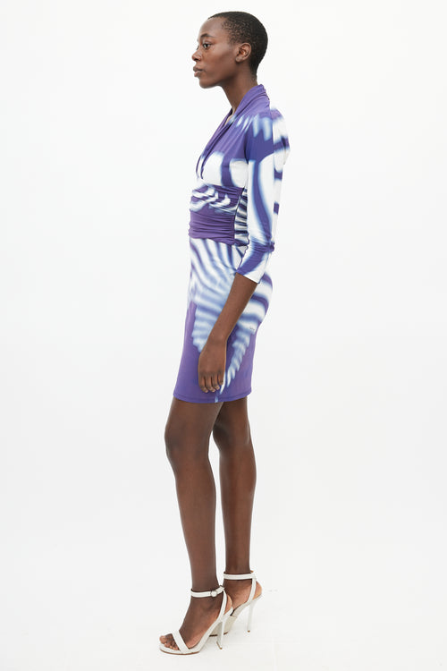 Roberto Cavalli Purple 
White Tie Dye Ruched Dress