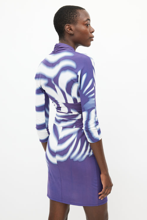 Roberto Cavalli Purple 
White Tie Dye Ruched Dress