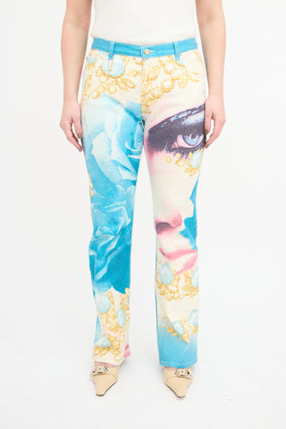 Roberto Cavalli SS 2001 Blue 
Multi Sparkly Printed Trouser