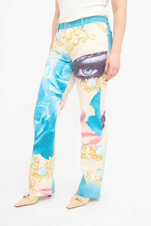 Roberto Cavalli SS 2001 Blue 
Multi Sparkly Printed Trouser