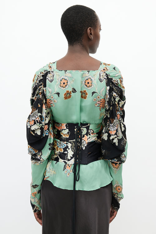 Roberto Cavalli Spring 2003 Green 
Multi Silk Corset Blouse