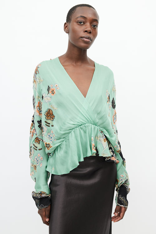 Roberto Cavalli Spring 2003 Green 
Multi Silk Corset Blouse