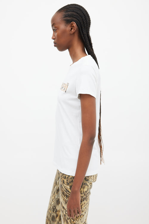 Roberto Cavalli White 
Brown Printed Logo T-Shirt