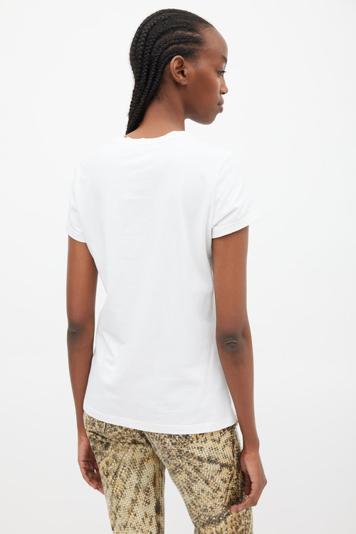 Roberto Cavalli White 
Brown Printed Logo T-Shirt