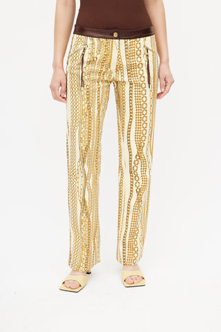 Roberto Cavalli Yellow 
Brown Chain Jeans