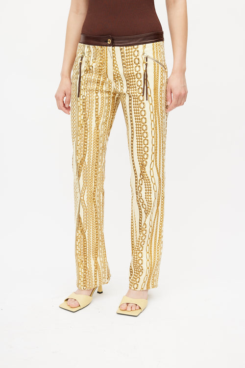 Roberto Cavalli Yellow 
Brown Chain Jeans