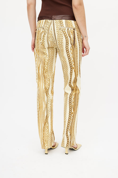 Roberto Cavalli Yellow 
Brown Chain Jeans