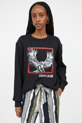 Roberto Cavalli Black 
Multicolour Graphic Crewneck