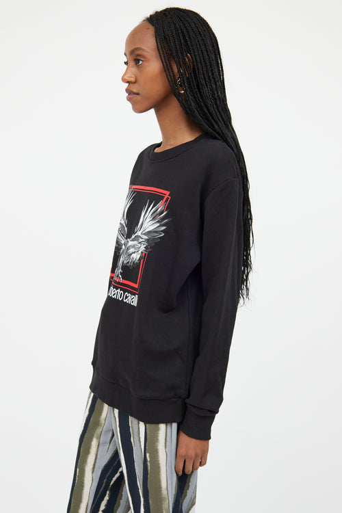 Roberto Cavalli Black 
Multicolour Graphic Crewneck