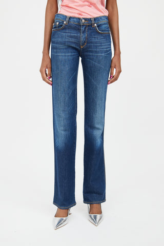 Roberto Cavalli Medium Wash Straight Leg Logo Jeans