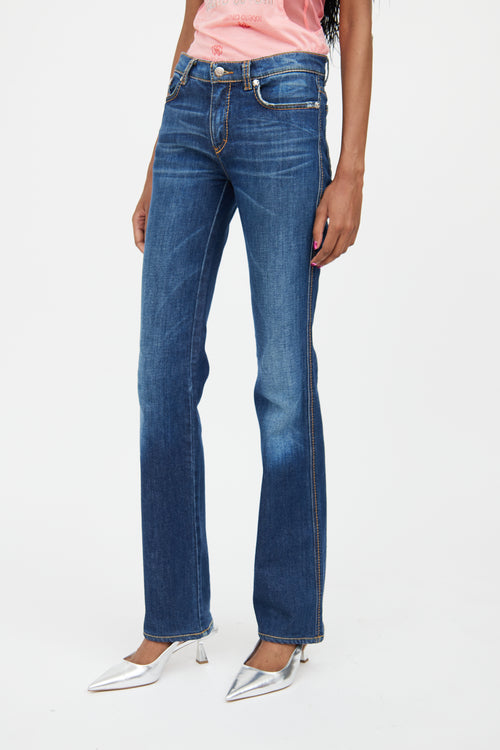 Roberto Cavalli Medium Wash Straight Leg Logo Jeans