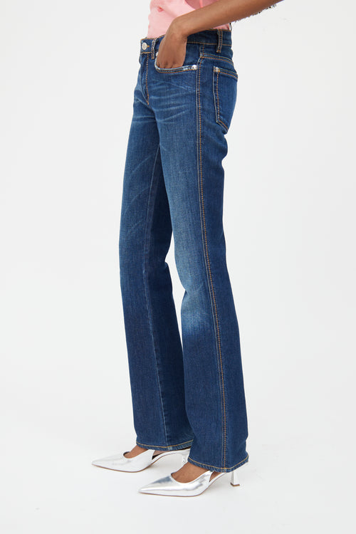 Roberto Cavalli Medium Wash Straight Leg Logo Jeans