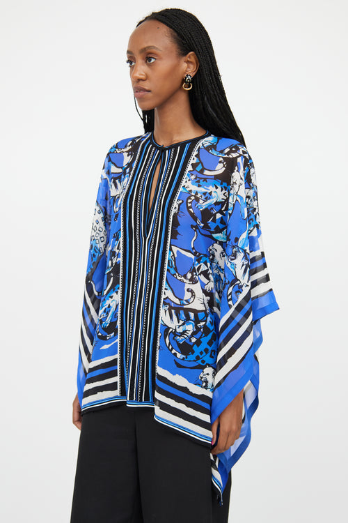 Roberto Cavalli Blue 
Multicolour Silk Embroidered Top