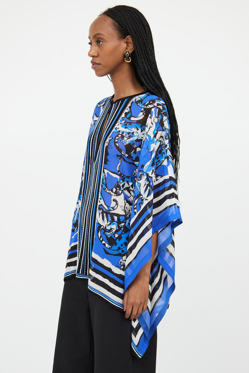 Roberto Cavalli Blue 
Multicolour Silk Embroidered Top