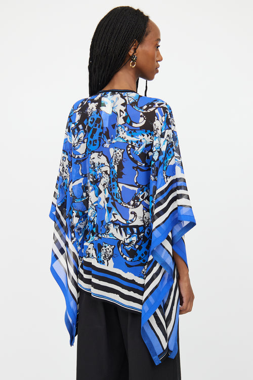 Roberto Cavalli Blue 
Multicolour Silk Embroidered Top