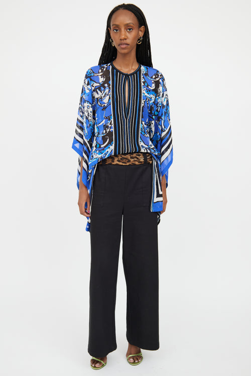 Roberto Cavalli Blue 
Multicolour Silk Embroidered Top