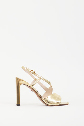 Roberto Cavalli Gold Embossed Leather Strappy Heel