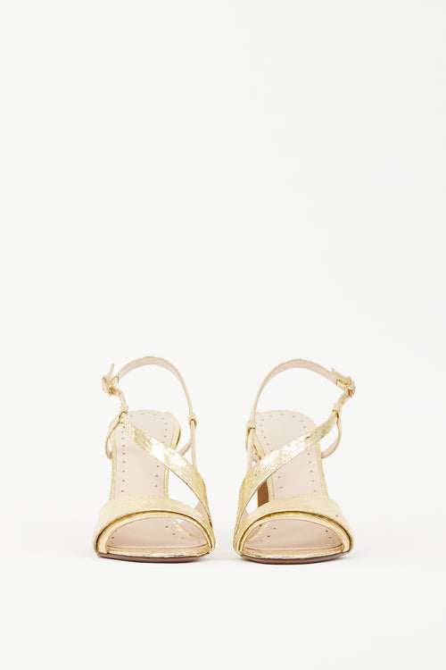 Roberto Cavalli Gold Embossed Leather Strappy Heel