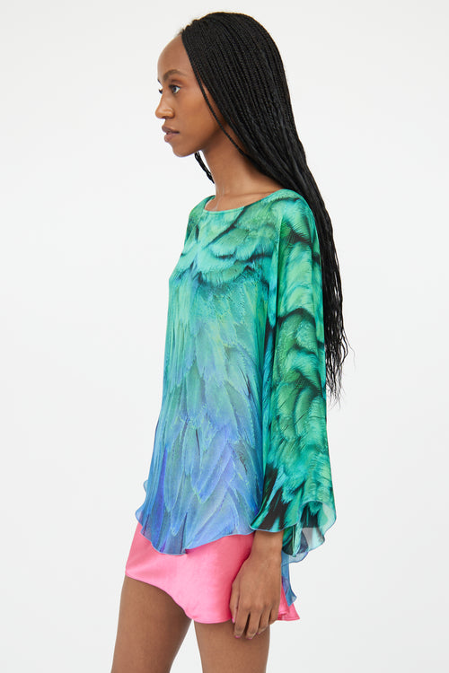 Roberto Cavalli Green 
Blue Silk Gradient Feather Top