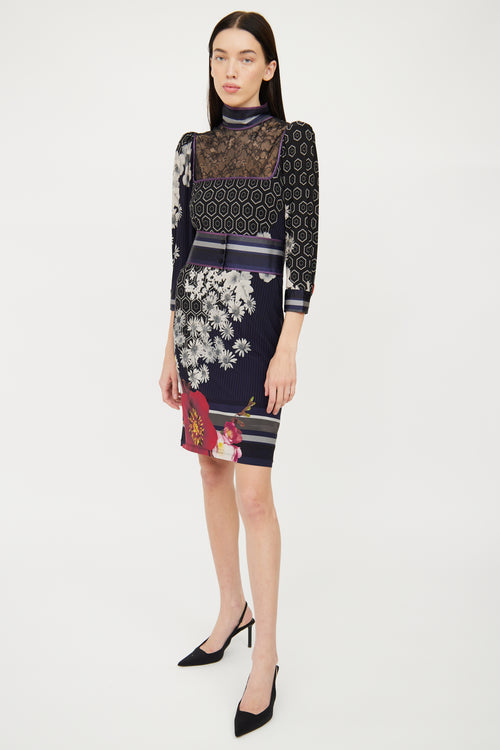 Roberto Cavalli Black Floral Long Sleeve Dress