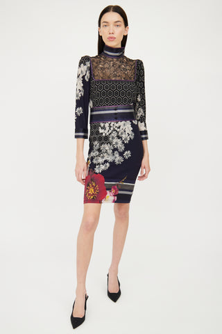 Roberto Cavalli Black Floral Long Sleeve Dress