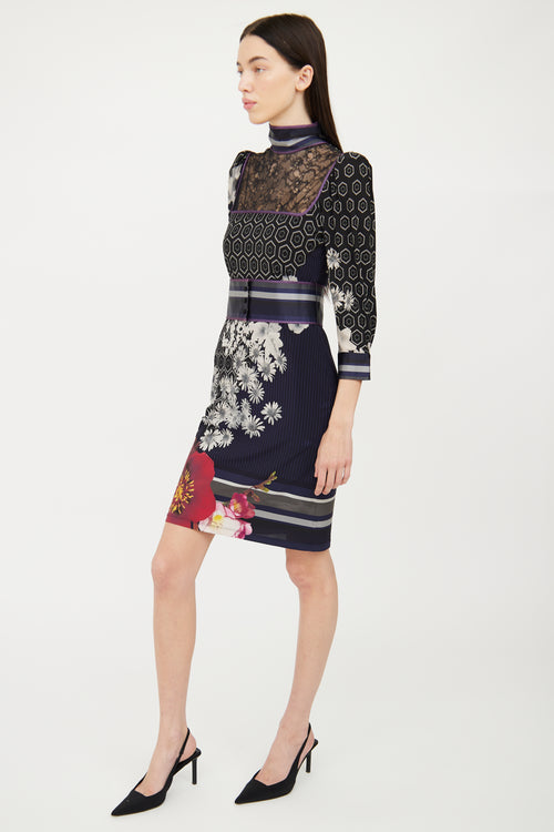 Roberto Cavalli Black Floral Long Sleeve Dress