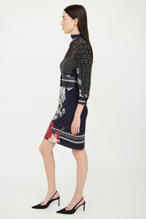 Roberto Cavalli Black Floral Long Sleeve Dress