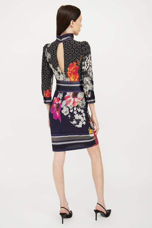 Roberto Cavalli Black Floral Long Sleeve Dress