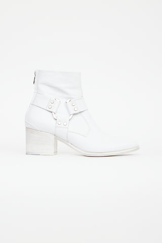 Rocco P White Leather Moto Boot