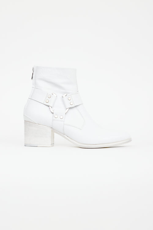 Rocco P White Leather Moto Boot