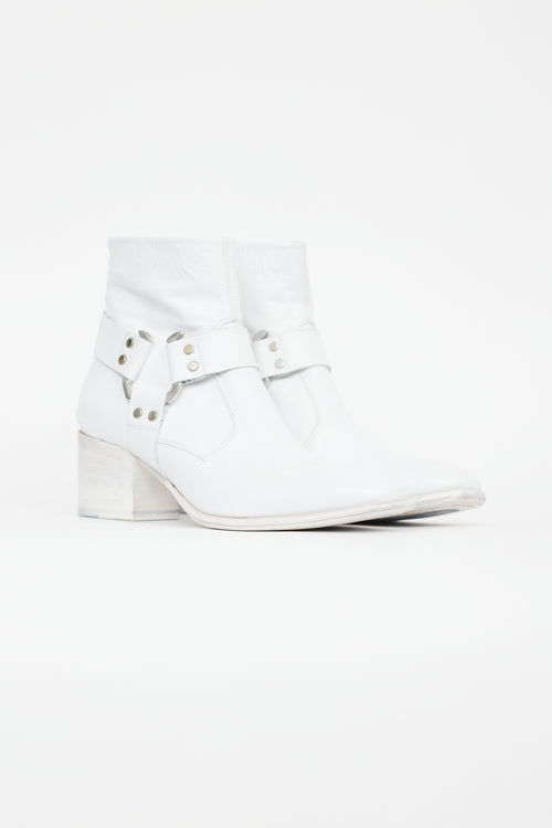 Rocco P White Leather Moto Boot