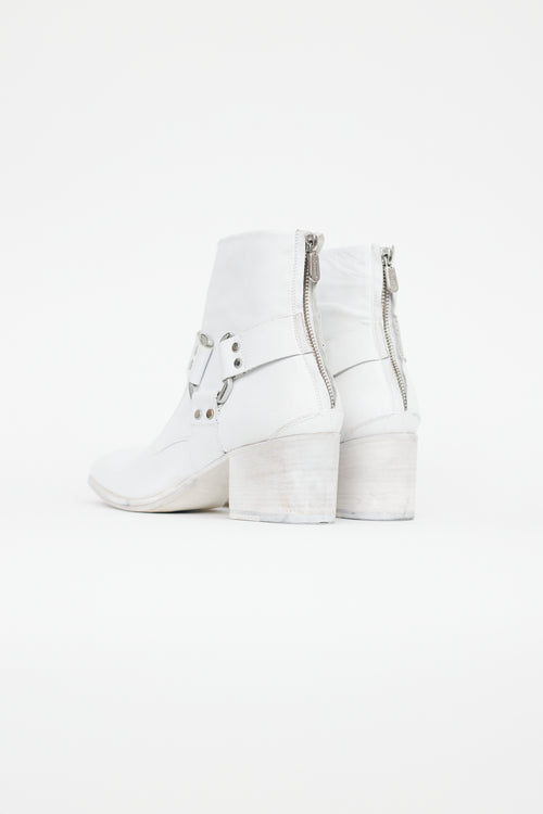 Rocco P White Leather Moto Boot