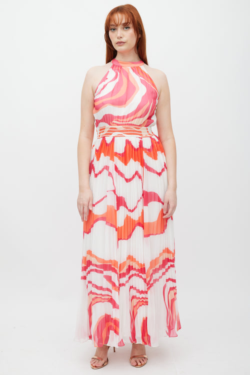 Rocco Sand White 
Multicolour Abstract Pleated Dress