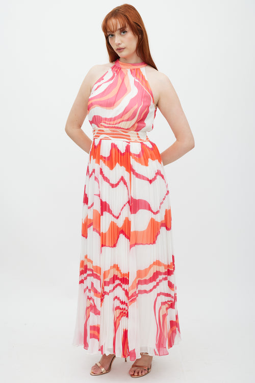 Rocco Sand White 
Multicolour Abstract Pleated Dress