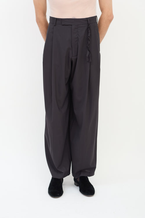 Rochas Black Wool Pleated Wide Leg Trouser