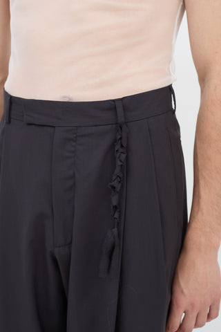 Rochas Black Wool Pleated Wide Leg Trouser