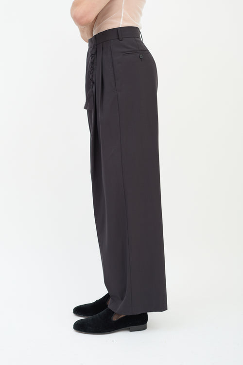 Rochas Black Wool Pleated Wide Leg Trouser