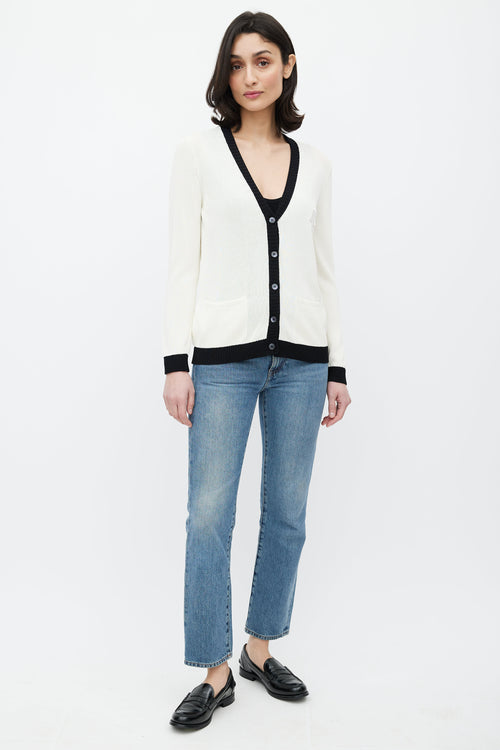 Rochas Cream 
Black Patch Logo Cardigan