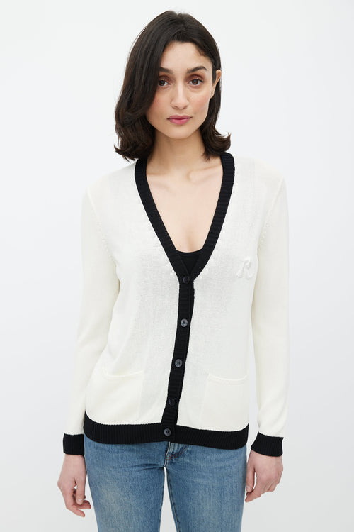 Rochas Cream 
Black Patch Logo Cardigan