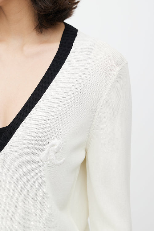 Rochas Cream 
Black Patch Logo Cardigan