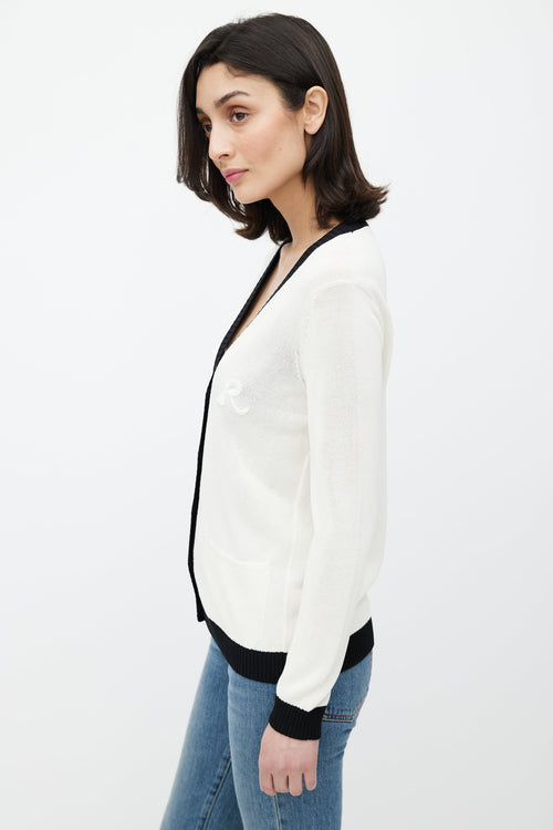 Rochas Cream 
Black Patch Logo Cardigan