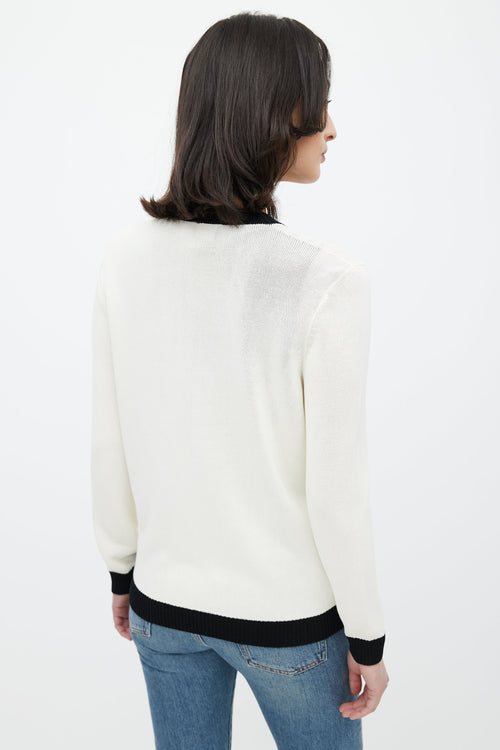 Rochas Cream 
Black Patch Logo Cardigan