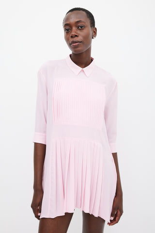 Rochas Pink Silk Pleated Mini Dress