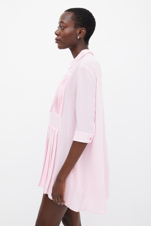 Rochas Pink Silk Pleated Mini Dress