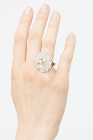 Fine Jewelry 14K White Gold Quartz Floral Ring