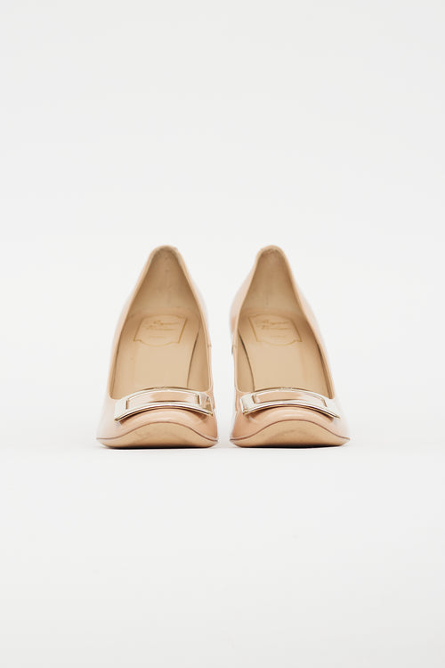 Roger Vivier Beige Patent Leather Gold Buckle Pump