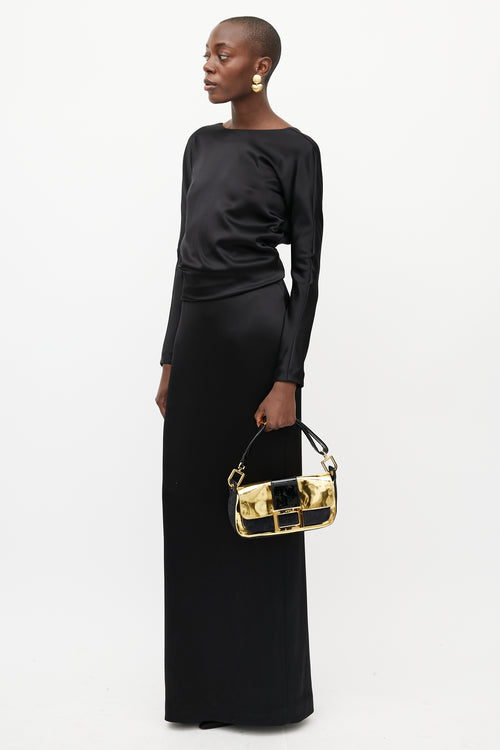 Roger Vivier Black 
Gold Suede Bag